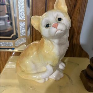 Ceramic Cat/Dog Figurine - Yellow and White